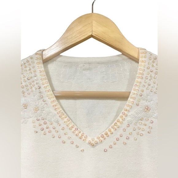 Vintage Unbranded Sweater Top Fitted Cropped Knit Sequin & Beaded detailing S - Picture 3 of 10